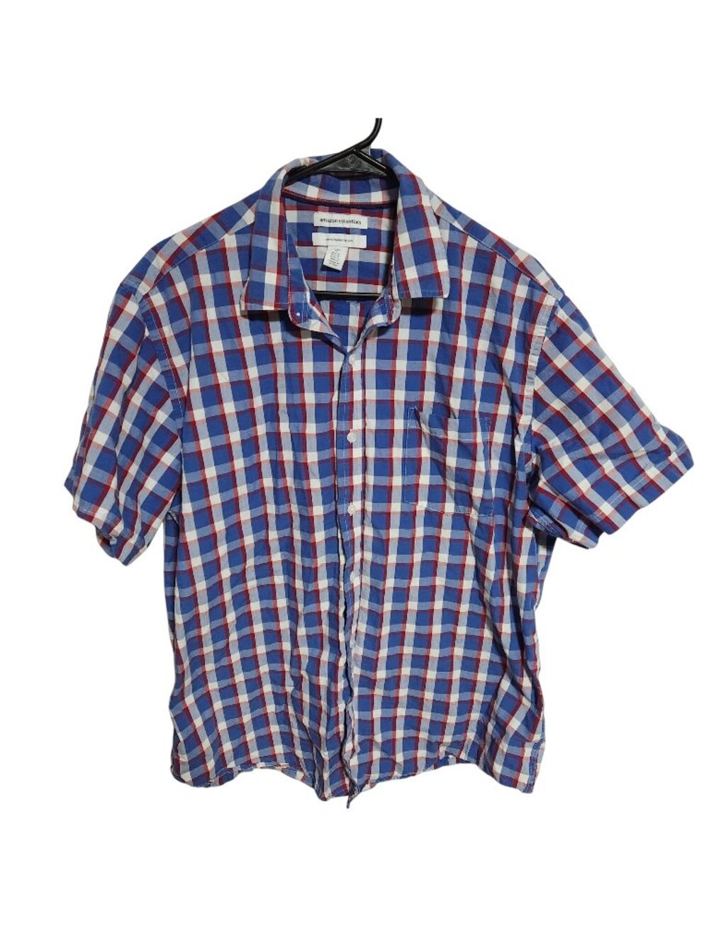 Mens Plaid Button Up Shirt Size XL Blue Red Plaid Short Sleeve Casual Career